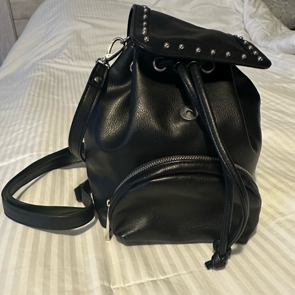 Faux leather, mini backpack, black